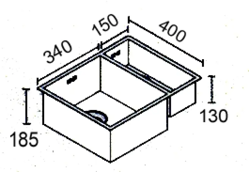ABK Bingara 1,5 rvs spoelbak 34x40+15x40 cm vlakinbouw onderbouw en opbouw BIN3415FVI