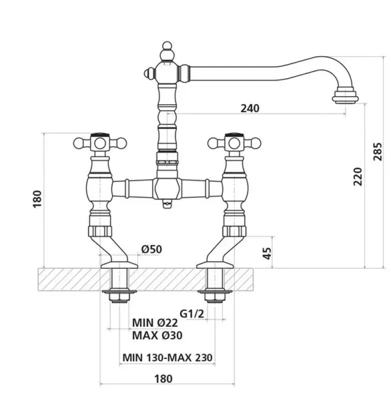 Nostalgische keukenkraan Brons V1979BRST
