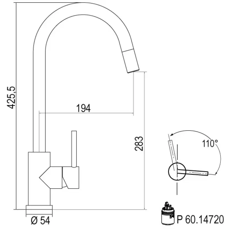 Blusani Curve keukenkraan volledig RVS met uittrekbare uitloop NK1372