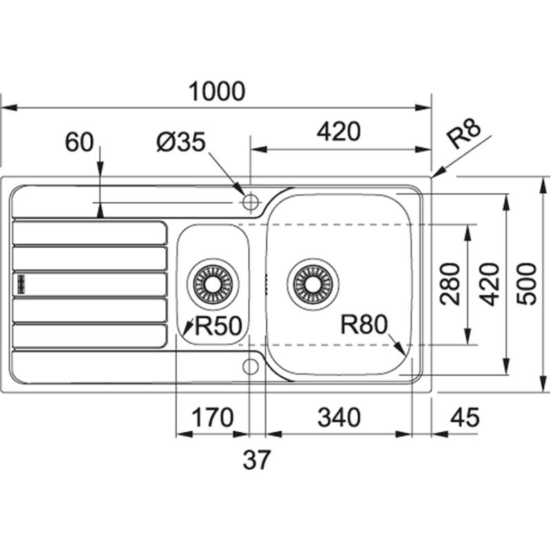 Franke Spark SKX 651 anderhalve rvs spoelbak opbouw met afdruip omkeerbaar 101.0315.546