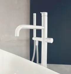 Waterevolution Flow vrijstaande badkraan met handdouche mat wit T133BR
