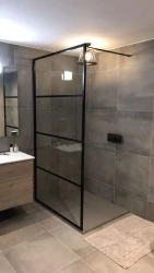 Flavio Napoli Nero inloopdouche 80x210 cm helder glas - Mat Zwart Kader en horizontale lijnen