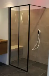 Flavio Napoli Nero inloopdouche 120x210 cm helder glas - Mat Zwart Kader en horizontale lijnen