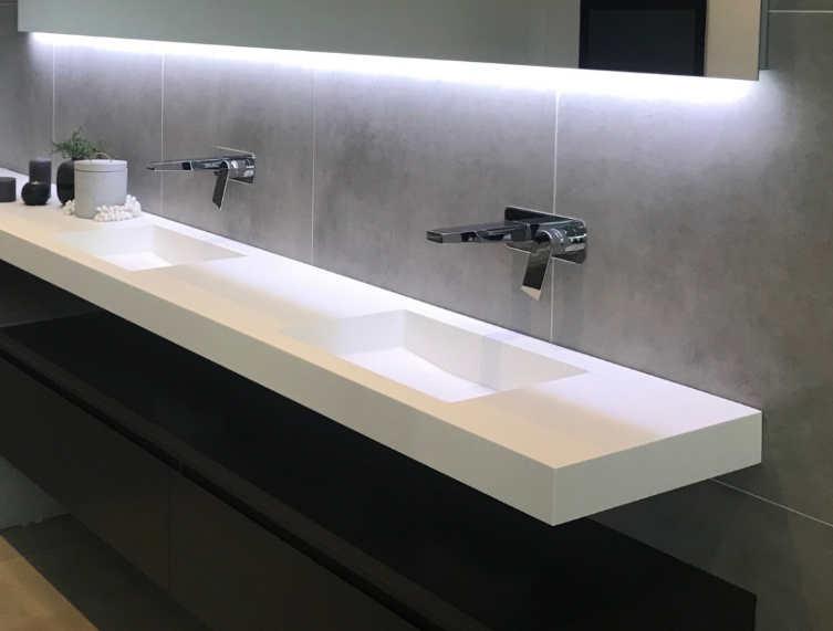 Solid-S Trend solid surface wastafel 200x50x10cm mat wit - 2 wasbakken ...