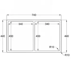 Caressi R10 rvs dubbele spoelbak 34x40+34x40cm onderbouw, vlakbouw en opbouw CAPP3434R10