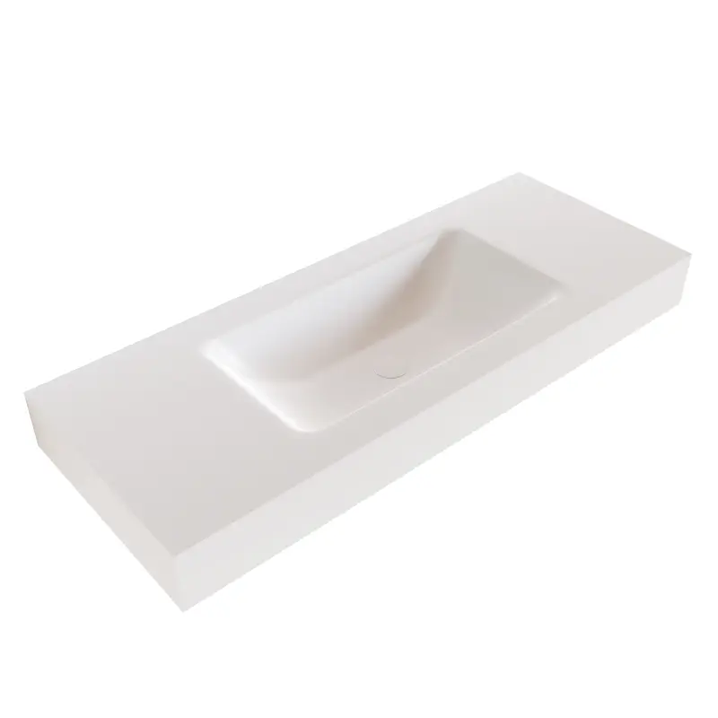 Solid-S Miami Small solid surface vrijhangende wastafel 130x46x12cm mat wit - 1 wasbak midden 1208947389