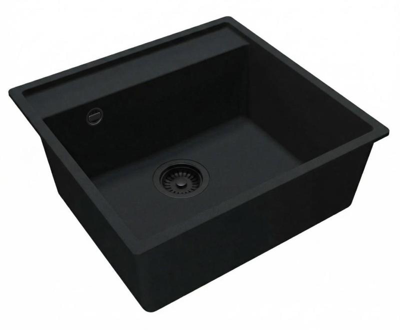 GraniteMy Bremen granieten spoelbak 53x50 cm zwart opbouw onderbouw en vlakinbouw met kraangatbank 1208952256