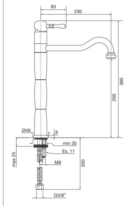 PB Classic Nostalgische pilaar keukenkraan RVS 1208952922