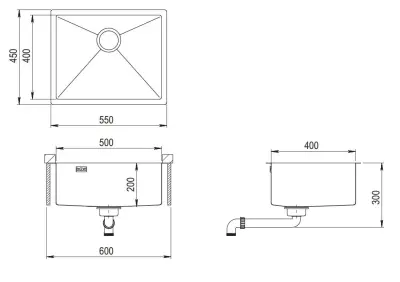 Ausmann Mosel RVS spoelbak antraciet kleur PVD Gun Metal 50x40 onderbouw vlakbouw en opbouw 067113