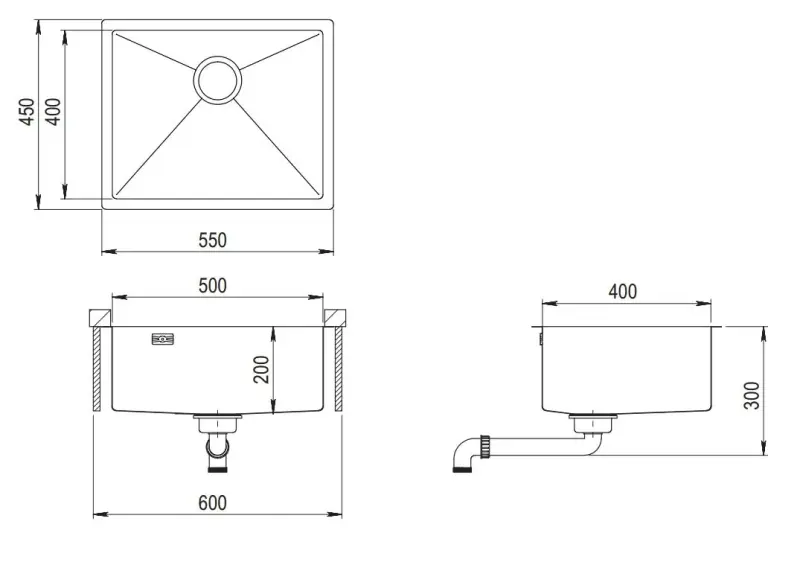 Ausmann Mosel RVS spoelbak koper kleur PVD Copper 50x40 onderbouw vlakbouw en opbouw 080976