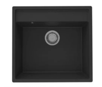 GraniteMy Bremen granieten spoelbak 53x50 cm zwart opbouw onderbouw en vlakinbouw met kraangatbank MET RVS PLUG