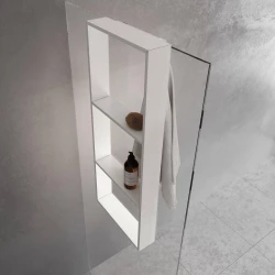Design Bath douchenis met 3 vakken doucherek en handdoekhaak mat wit voor over douchewand 1208953290