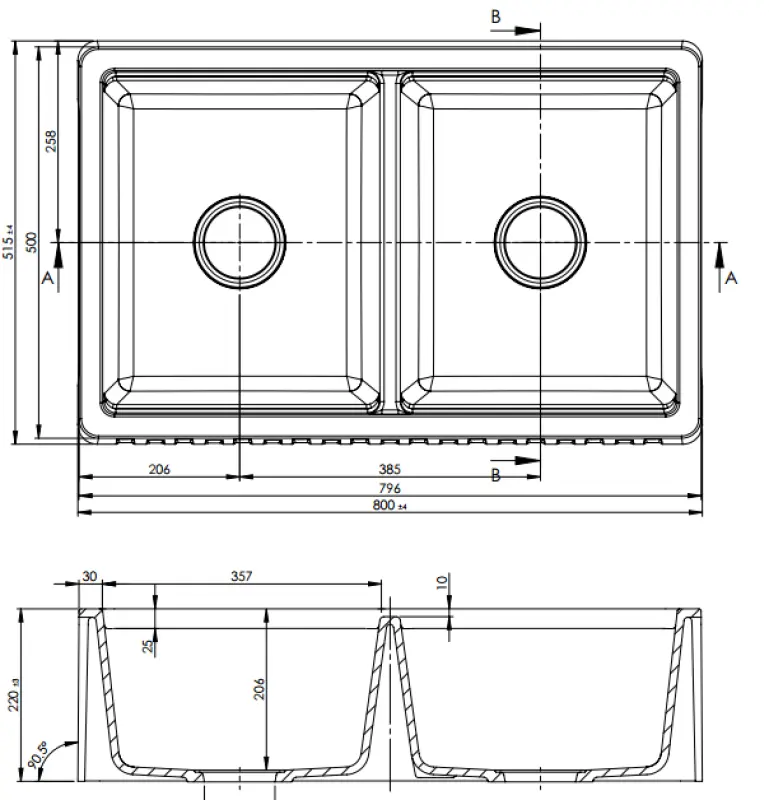 GraniteMy Tradition landelijke dubbele gootsteen 2 zijde granieten spoelbak 80x50cm wit opbouw onderbouw en vlakbouw 1208953698