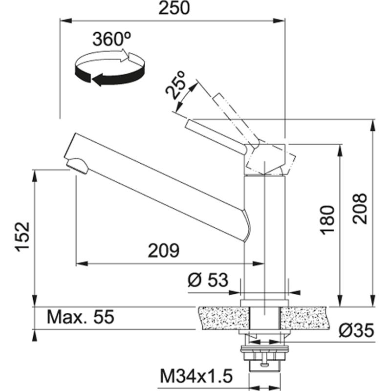 Franke Orbit massief rvs lage Keukenkraan met draaibare uitloop inox 115.0569.290
