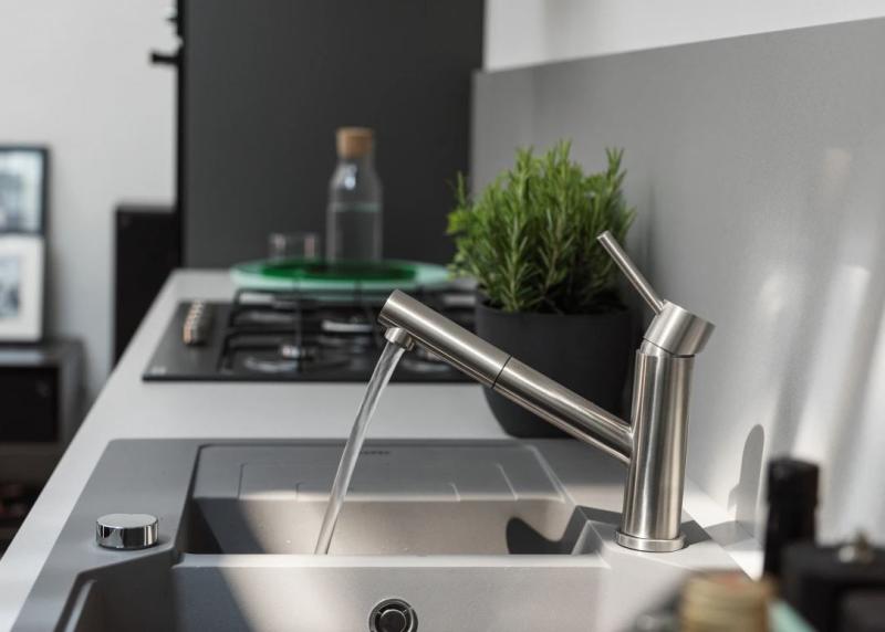 Franke Orbit massief rvs lage Keukenkraan met uittrekbare uitloop inox 115.0569.461