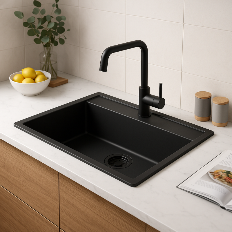 VBChome Spoelbak zwart 58 x 42 cm gootsteen graniet