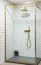 Flavio Border inloopdouche 50x210 cm helder glas - Geborsteld Messing kader