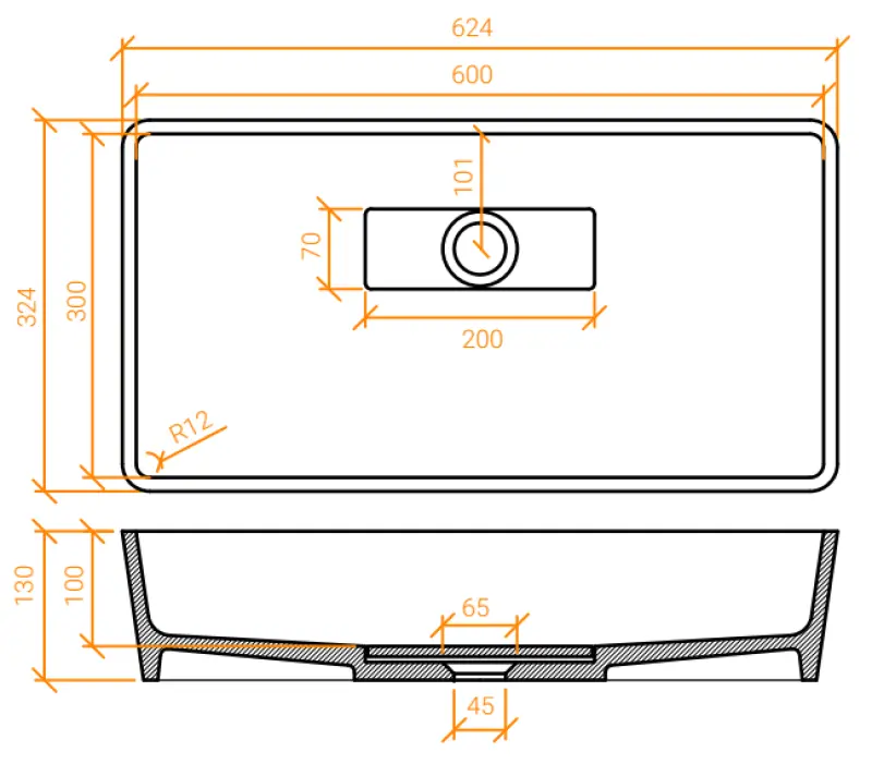 Solid-S City opbouwwastafel kom mat wit 62x32cm met verdekte afvoer 1208954250