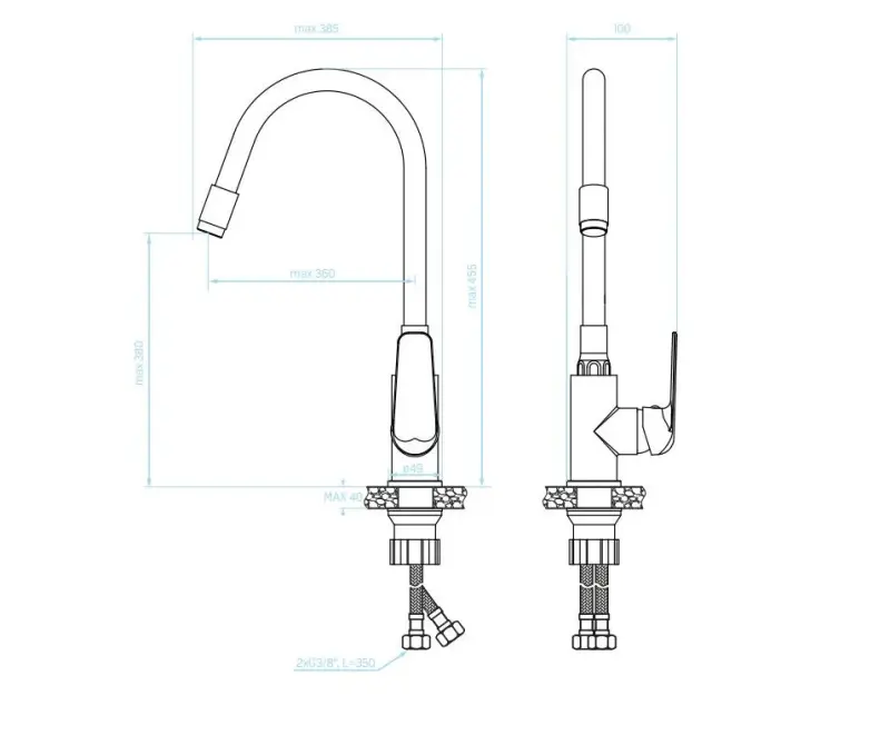 Aquadesign Saintes eenhendel keukenmengkraan chroom met flexibele uitloop zwart