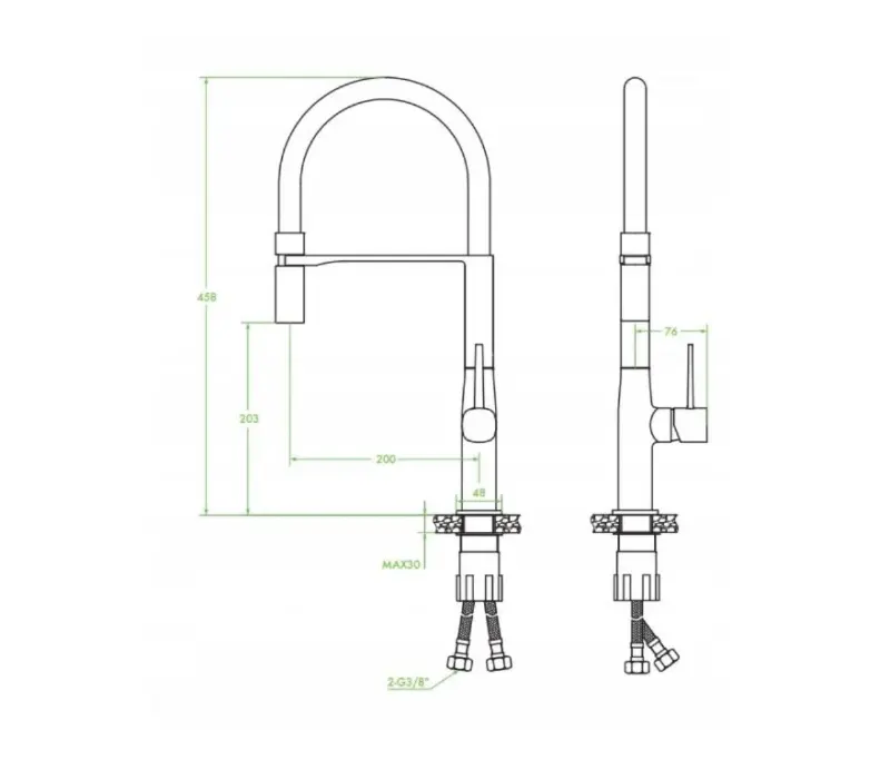 Aquadesign Industrial Profi keukenmengkraan mat zwart met flexibele uitloop
