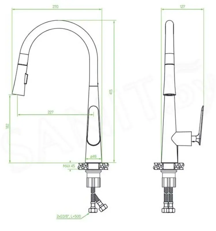 Aquadesign Industrial Ycon keukenmengkraan chroom met uittrekbare handdouche