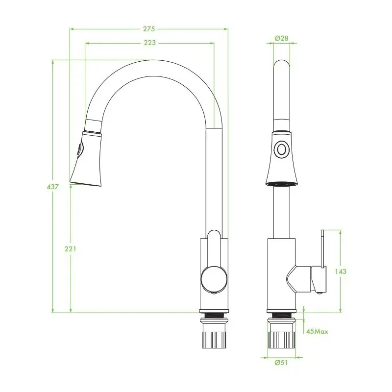 Aquadesign Caen Round keukenmengkraan RVS met uittrekbare kraanuitloop
