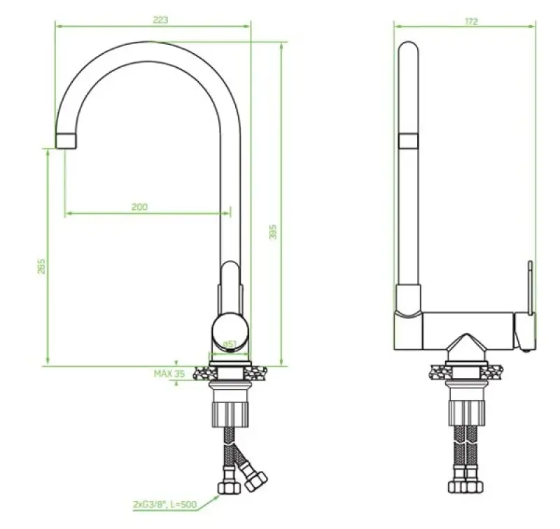 Aquadesign Caen Round keukenmengkraan RVS neerklapbaar
