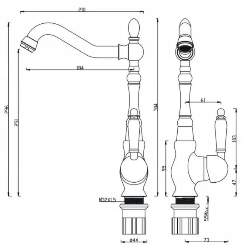 Aquadesign Marseille klassieke keukenmengkraan mat zwart