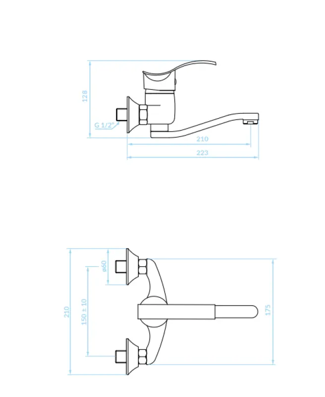 Aquadesign Sens eenhendel keuken muurkraan uitloop 150 mm chroom