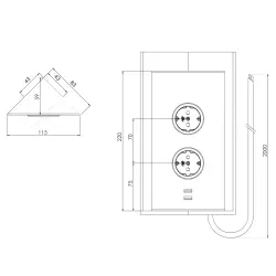 Indux Energiezuil 2ST22 met 2 stopcontacten en 2 usb aansluitingen Koper met Penaarde