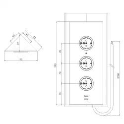 Indux Energiezuil 3ST29 met 3 stopcontacten en 2 usb aansluitingen RVS met Penaarde