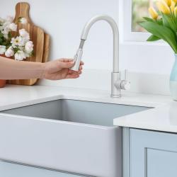 Quadri Leeds keukenmengkraan met uittrekbare douche met 2 standen mat wit 1208955908