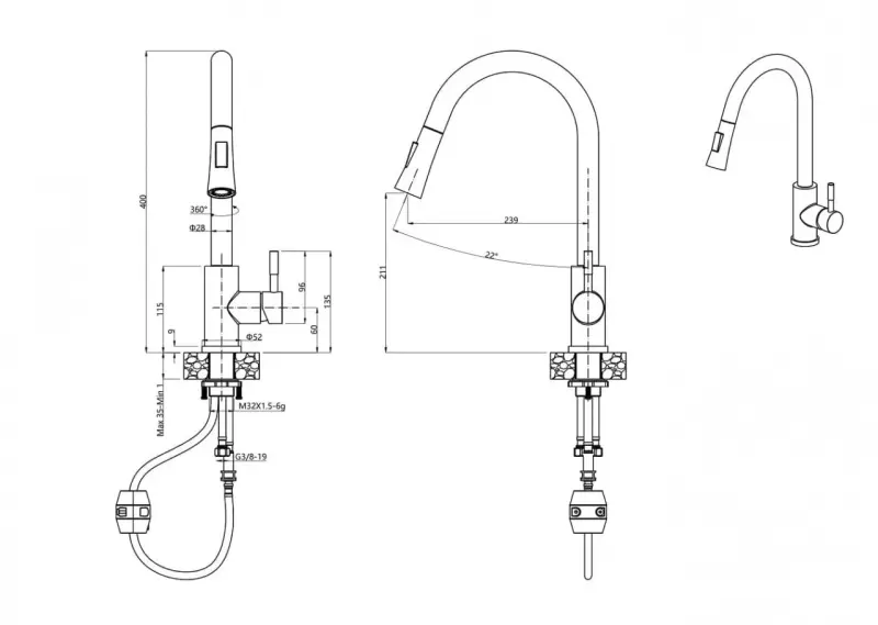Quadri Leeds keukenmengkraan met uittrekbare douche met 2 standen mat wit 1208955908