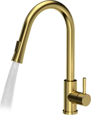 Quadri Leeds keukenmengkraan met uittrekbare douche met 2 standen PVD geborsteld goud 1208955910