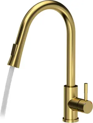 Quadri Leeds keukenmengkraan met uittrekbare douche met 2 standen PVD geborsteld goud 1208955910