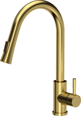 Quadri Leeds keukenmengkraan met uittrekbare douche met 2 standen PVD geborsteld goud 1208955910