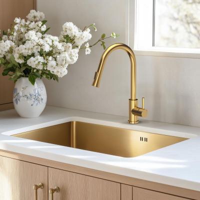 Quadri Leeds keukenmengkraan met uittrekbare douche met 2 standen PVD geborsteld goud 1208955910