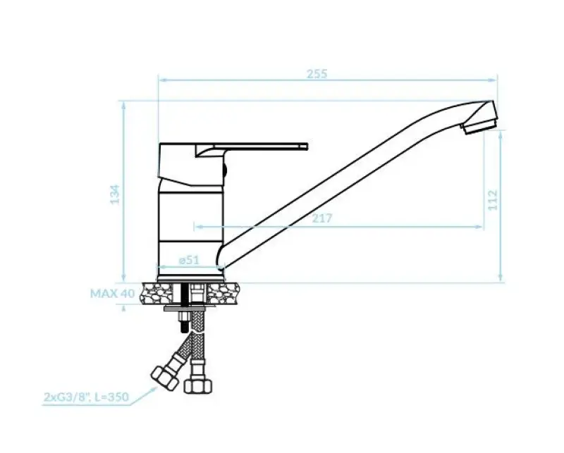 Aquadesign Amiens lage eenhendel keuken mengkraan chroom met draaibare uitloop 1208955956