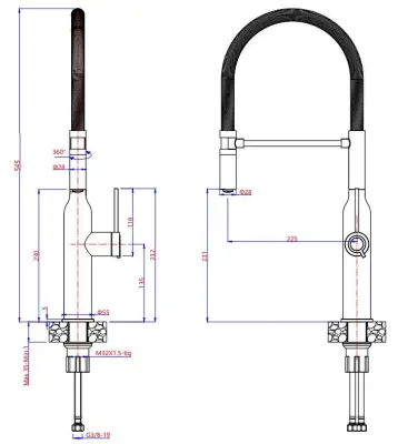 Quadri Stamford hoge keukenmengkraan met flexibele uitloop PVD geborsteld koper 1208956078