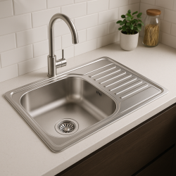 Aquadesign Basic RVS spoelbak met adruipgedeelte omkeerbaar 66x42cm opbouw 1208956285