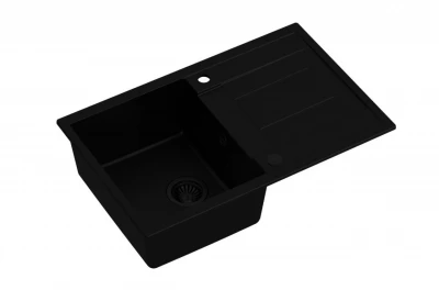 Quadri Sheffield Zwarte Granieten Opbouw Spoelbak 78x50cm met Afdruipgedeelte en Zwarte Plug - 1208956302