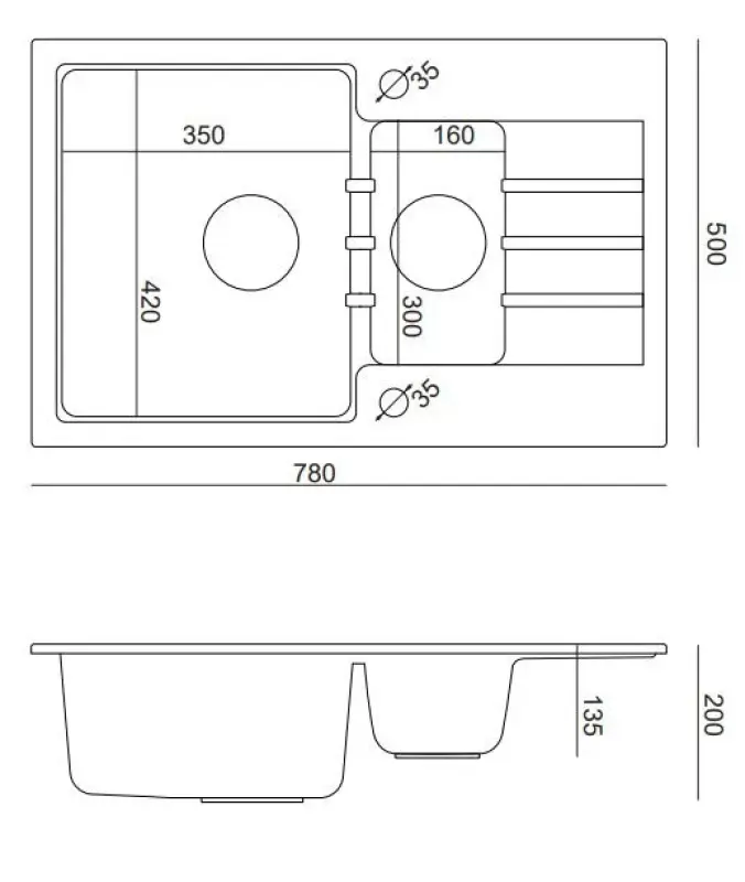 Quadri Cardigan witte 1,5 granieten opbouw spoelbak met afdruipvlak omkeerbaar 78x50cm 1208956312