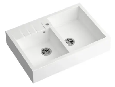 Quadri Minister Dubbele Gootsteen spoelbak wit landelijk model  90x62cm 1208956327