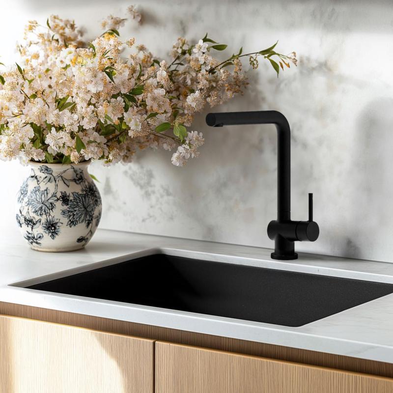 Zwarte spoelbak 50x40cm onderbouw opbouw en vlakbouw met rvs plug 1208956395