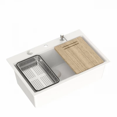 Quadri wit hard rock granieten opbouw grote spoelbak 76x50cm inclusief accessoire 1208956409