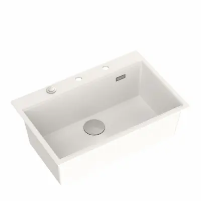 Quadri wit hard rock granieten opbouw grote  spoelbak 76x50cm inclusief accessoire 1208956409
