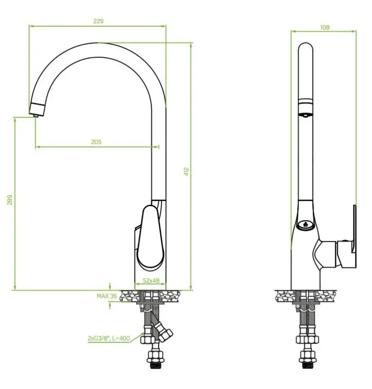Aquadesign Filter keukenkraan chroom met gefilterd water aansluiting 3-weg 1208956684