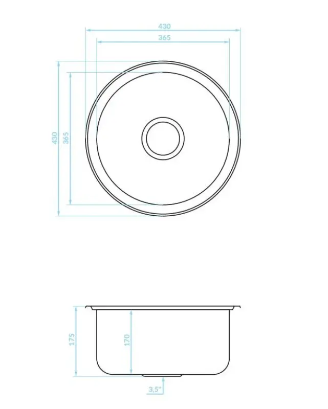 Ausmann Basic ronde rvs spoelbak opbouw 43cm inclusief sifon 1208956999