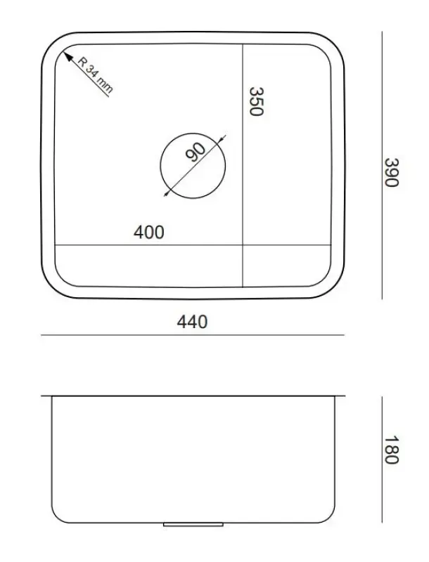 Aquadesign Oxford RVS spoelbak 40x35cm onderbouw 1208957204