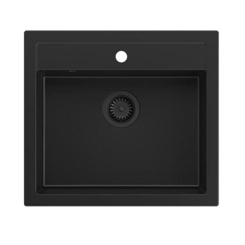 Quadri Farmhouse landelijke tussen of opbouw granieten spoelbak mat zwart 595x540mm 1208957208